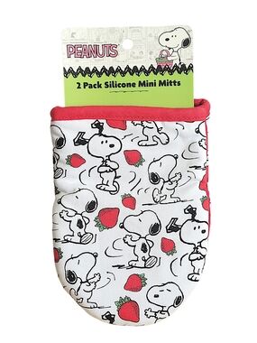 Peanuts Silicone Mini Mitts - White with Red Strawberries & Snoopy